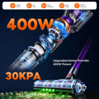 Aspirateur balai sans fil, 400W 30KPA 50 min d'autonomie pour la maison, brosse anti-nœuds, éclairage puissant, embout pour tissus d'ameublement, batterie amovible