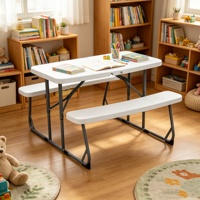 Ensemble table et banc pliants durables en plastique HDPE pour enfants, idéal pour l'extérieur, le jardin, l'école, les pique-niques et le camping