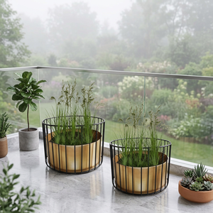 AK Laiton Balcon Décoration de La Maison Jardinière En Métal Avec Panier En Or Pot De Fleur En Métal Doré Pour Table - Product Image 3