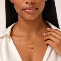 Set Perhiasan Kalung Liontin Bunga Batu Alam Lapis Emas 18k Trendy dari Baja Anti Karat, Anting Tusuk, dan Cincin Terbuka