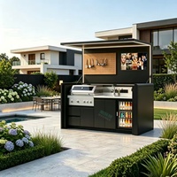 Ilha de Cozinha para Churrasco ao Ar Livre Totalmente Equipada em Aço Inoxidável 304 com Pia, Coifa, Geladeira para Jardim e Pátio de Vila