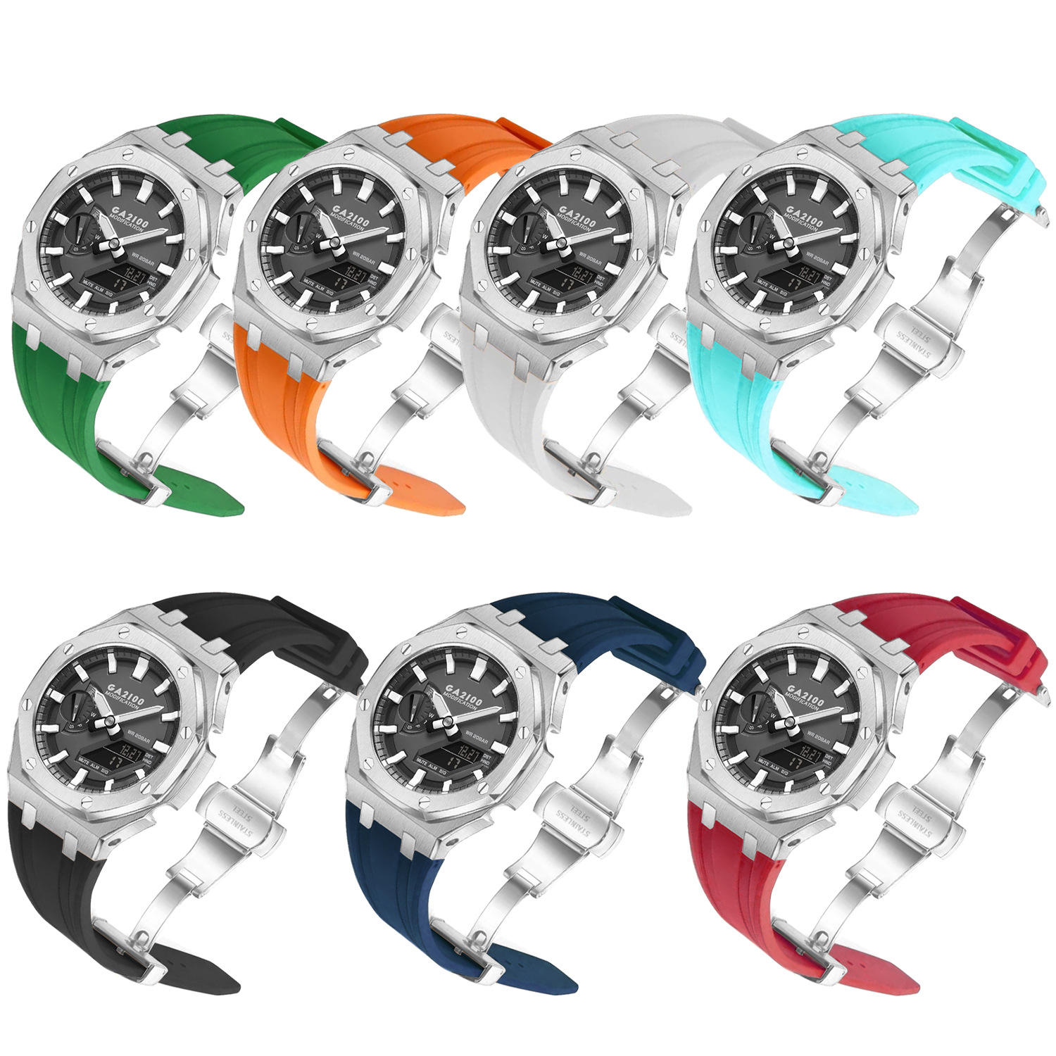 Étui en argent + bande orange