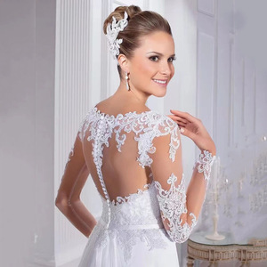 2026 New A-Line Lace Wedding Dress With Long Sleeves Sweetheart Neckline White Elegant Train Vintage Style - Product Image 2
