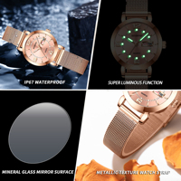 Montre élégante pour femme BINBOND, montre de luxe non mécanique, montre pour femme luminescente, étanche 30 m, aiguille en acier inoxydable