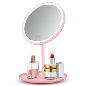 LED Desktop Makeup <strong>Mirror</strong> Round Smart Touch Dimming With Jewelry <strong>Storage</strong> Base Tray Tabletop Vanity <strong>Mirror</strong> for Bedroom Dressing - Product Image 6
