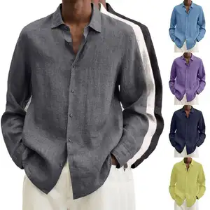 Camicia da uomo Casual multicolori con bottone Plus Size 5XL alla moda camicia a manica lunga in cotone e lino