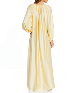 Vestido Maxi Amarillo Satinado con Cuello en V, Manga Farol, Estilo Boho Holgado con Bolsillos, Vestido Casual de Verano - Product Image 2