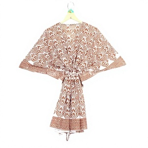 Robe Courte Kaftan Col V en Coton Pur Écologique pour Femme, Style Bohème Floral, Idéale pour Soirées, Tenue Décontractée d'Été, Confortable, Lavage à Sec - Product Image 1
