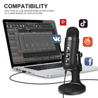 Microphone de studio USB de bureau à condensateur pour l'enregistrement, la radio, le gaming, le karaoké, le streaming en direct et les podcasts, avec moniteur