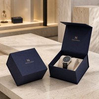 Boîte cadeau en carton de luxe avec fermeture magnétique à rabat bleu marine personnalisée avec logo en gros pour montre intelligente et bijoux