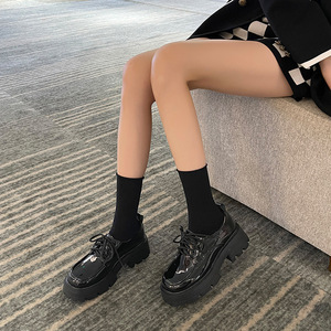 139-8British Style Genuine Leather Shiny Brown Shoes Women Spring Chunky Sole Wide Fit Big Size Height Increasing Casual Loafers - Product Image 2