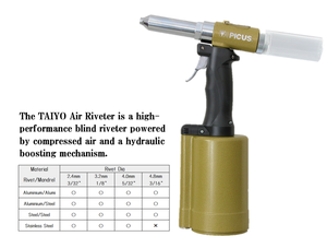 Rivetteuse pneumatique hydraulique pour rivets de 2,4 à 4,8 mm / 6,4 mm - Outil de rivetage pneumatique industriel - Product Image 2