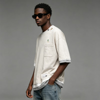 T-shirt en coton de haute qualité, effet vieilli, avec poche, pour l'été, personnalisable avec logo, t-shirt vierge, vente en gros, t-shirts OEM pour hommes