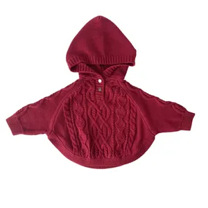 Christmas And New Year Baby Girl Pullover Hooded Twist Knit Cape Chunky Knit Sweater For Kids Boys Girls