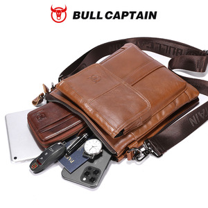 Sac à bandoulière pour homme en cuir véritable BULLCAPTAIN, multifonctionnel, de luxe, style vintage, à rayures, avec fermeture éclair - Product Image 3