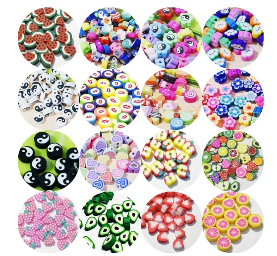 100pcs/bag 10mm polymer clay HEISHI beads jewelry accessories heart star fruit cartoon animal beads for kids jewelry making