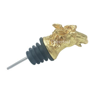 Verseur de bouteille de vin personnalisé, en liège, pour Halloween, accessoires en acier inoxydable, bec en métal, fleur de vin de cheval, animaux - Product Image 5