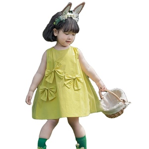 Nouveautés Dernières enfants filles robe d'été avec nœud 100% coton sans manches maille bébé robe 4 ans - Product Image 1