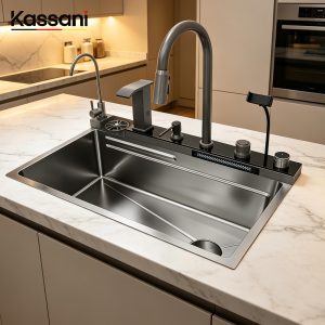 Grifo de Cocina Multifuncional Digital Inteligente con Secador de Manos Extraíble, Fregadero de Cocina de Acero Inoxidable con Cascada - Product Image 3