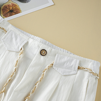 Pantalons décontractés pour femmes à taille haute élastique, avec cordon de serrage perlé et détails boutonnés, coupe large, personnalisables en usine