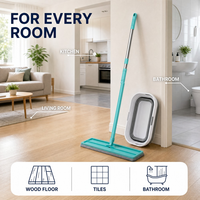 Ensemble serpillière auto-nettoyante et seau pliable avec manche télescopique, mécanisme de nettoyage intégré, tampon en microfibre, se plie pour un rangement facile