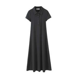 Robe polo cintrée gris foncé pour femme Happy Plus avec boutons, coupe trapèze, décontractée, pour tous les jours N9247 - Product Image 2