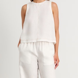 Conjunto de Vestido de Verano de Lino de 2 Piezas para Mujer, Venta Caliente OEM 2025, Top Casual sin Mangas y Falda Maxi Escalonada con Patrón Liso - Product Image 3