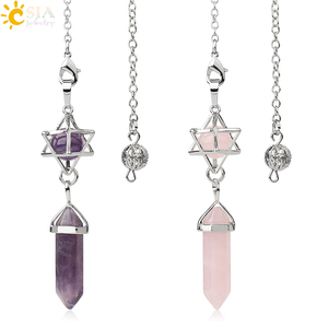 CSJA-péndulo <span class=keywords><strong>hexagonal</strong></span> de cristal merkaba, piedra natural curativa para espiga, adivinación, energía, joyería, G517 - Product Image 1