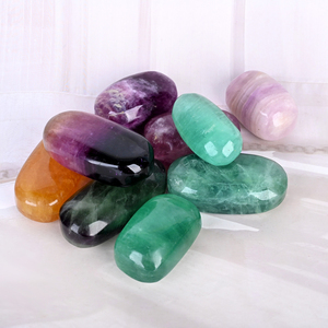High Quality <b>Crystal</b> Palm Stone Natural Healing rainbow Fluorite Soap Tumbled Polished Candy Fluorite Big Tumble for Decoration - Product Image 1