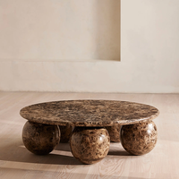 Table basse de salon de luxe en marbre naturel Emperador, plateau rond, pieds sphériques, design de table centrale de designer