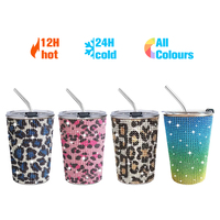 Tasses personnalisées camping portable paille chaude 17oz 500ml tasses thé bleu clair tasses blanches acier inoxydable