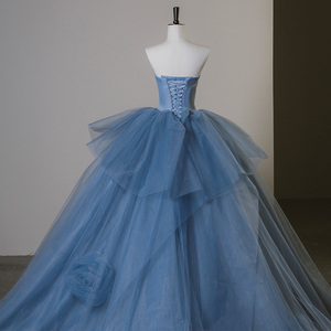 Vestido de Fiesta Largo de Tul Azul Marino, Estilo Princesa, Elegante, con Hombros Descubiertos y Falda Abultada, Sfy11 - Product Image 5