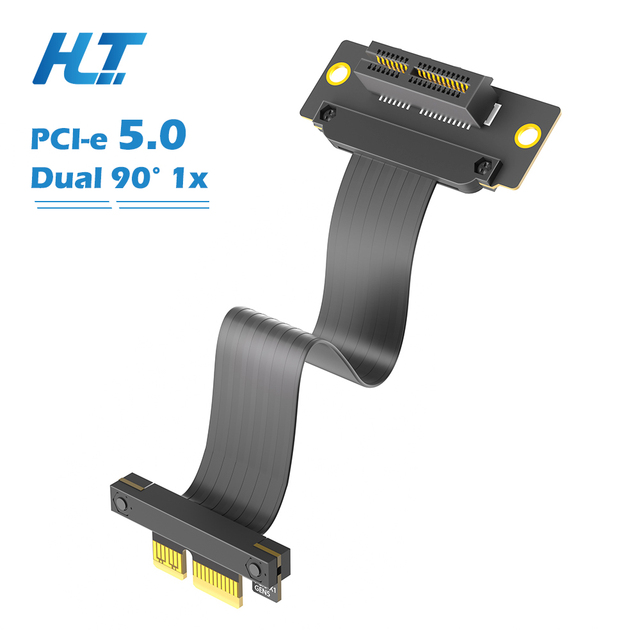 PCIe 5.0 X1 Dual 90 Degree Flexible Riser Cable PCB Compatible 1x/4x/8x/16x Slots High-Speed Extension for Desktop/Server Stock