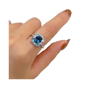 Wedding Ring Rhodium Plated Jewelry Women Classic Premium set Topaz London Blue waterproof ladies 925 sterling silver ring