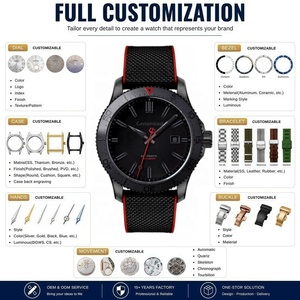 OEM ODM Custom <b>Men</b> Mechanical Diver <b>Watch</b> 10Bar Water Resistant Sapphire Crystal Miyota Automatic Wristwatch with Nylon Strap - Product Image 2