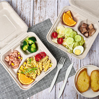 Conteneur à clapet jetable écologique à emporter Bagasse de canne à sucre 8x8.5 pouces Conteneurs alimentaires biodégradables à clapet de canne à sucre
