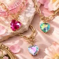 Collier pendentif cœur en verre Haomi CE, chaîne trombone, fermoir à bascule, bijoux en laiton doré pour femme, vente en gros