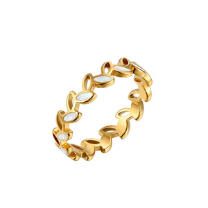 Bague Feuille Minimaliste en Acier Inoxydable 304 Plaqué Or 18K, Design Feuille de Forêt, Résistante à la Décoloration, Cadeau pour Femme - Product Image 1