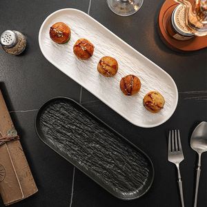 Rock-pattern <b>Ceramic</b> Sushi Sashimi <b>Plate</b> Restaurant Porcelain Dim Sum <b>Plate</b> Rectangle Snack Dessert Serving Tray - Product Image 3