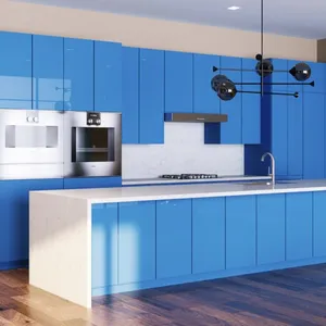 Mobili da cucina personalizzati 3D gratuiti assemblano la soluzione One Stop in laminato completo completo di mobili da cucina a isola Set Design