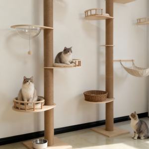 Uniek design luxe moderne opvouwbare grote houten klassieke kattenboom met krabpalen Kersteditie in doos verpakt - Product Image 5