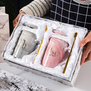 Taza de Cerámica con Textura de Mármol, con Tapa y Cuchara, Juego de Tazas de Café para <span class=keywords><strong>Parejas</strong></span>, Empaque en Caja de Regalo, Taza de Agua Creativa para el Hogar y la Oficina - Product Image 3