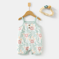 Mameluco de Algodón Estampado para Bebé, Mono de Verano Delgado sin Mangas, Traje de Una Pieza con Diadema