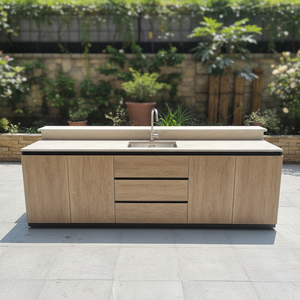 Meuble de cuisine extérieur autoportant moderne en alliage d'aluminium, double porte, écologique, étanche, finition brillante, pour villa et appartement - Product Image 2