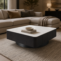 Table basse moderne en pierre frittée Victoria de grande taille avec base en bois ZEECI CT2021A Garantie de 2 ans Table de salon