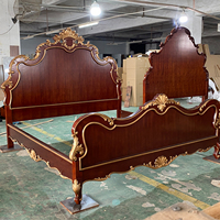 Cadre de lit king-size de style américain de luxe, lit double en bois massif sculpté à la main, ensemble de meubles de chambre à coucher de style antique
