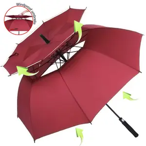 Ovida Brand High quality customized printing logo double canopy golf umbrella big strongest windproof golf umbrella