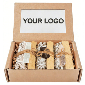 Ensemble cadeau de bâtonnets de sauge blanche CELION avec logo personnalisé, Palo Santo + kit de cristaux avec guide de purification énergétique - Product Image 2