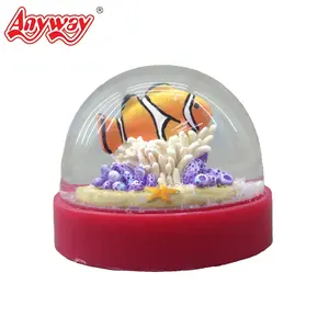 Wholesale Custom 3D glass marine animal Clownfish resin plastic snow globe for gift souvenir promotion decorative ornament