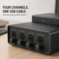 Interface audio USB 4 canaux, alimentation fantôme 48V, sans pilote, pour enregistrement sur ordinateur, podcasting, streaming en direct